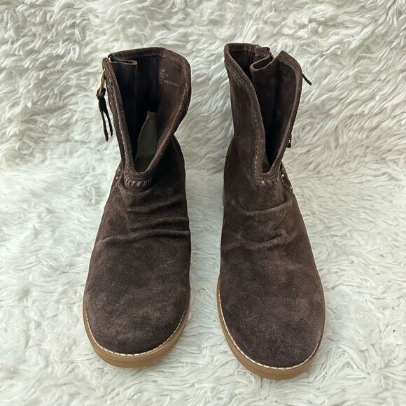 Latigo Brown Cressa Suede Ankle Boots Suede,‎ Side Zip Ruched Studded size 10M - Picture 2 of 9